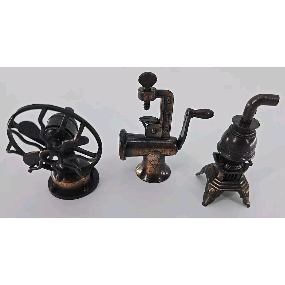 3 Vtg Durham Industries Die Cast Metal Meat Grinder, Stove &‎ Fan 1976 No14 5473